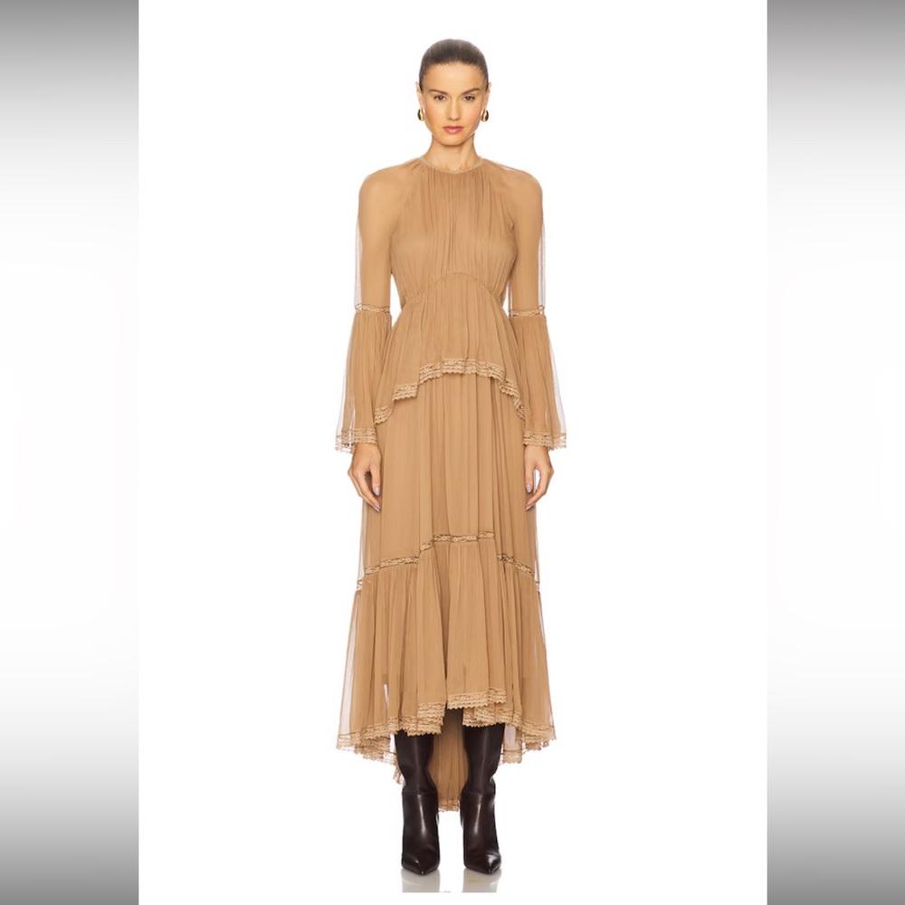 Final $ Zimmermann Hypnotic Peplum Flutter Maxi Dress Biscuit AU 2 US 8